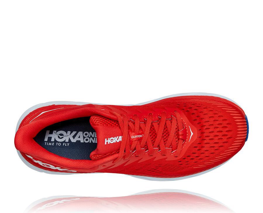 Hoka One One Koşu Ayakkabısı Erkek Kırmızı/Beyaz - Clifton 7 - VJ1649738